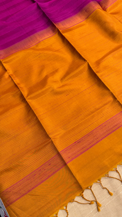 Pure Handloom Soft Silk saree - Magenta Pink & Mustard|Silk Mark Certified