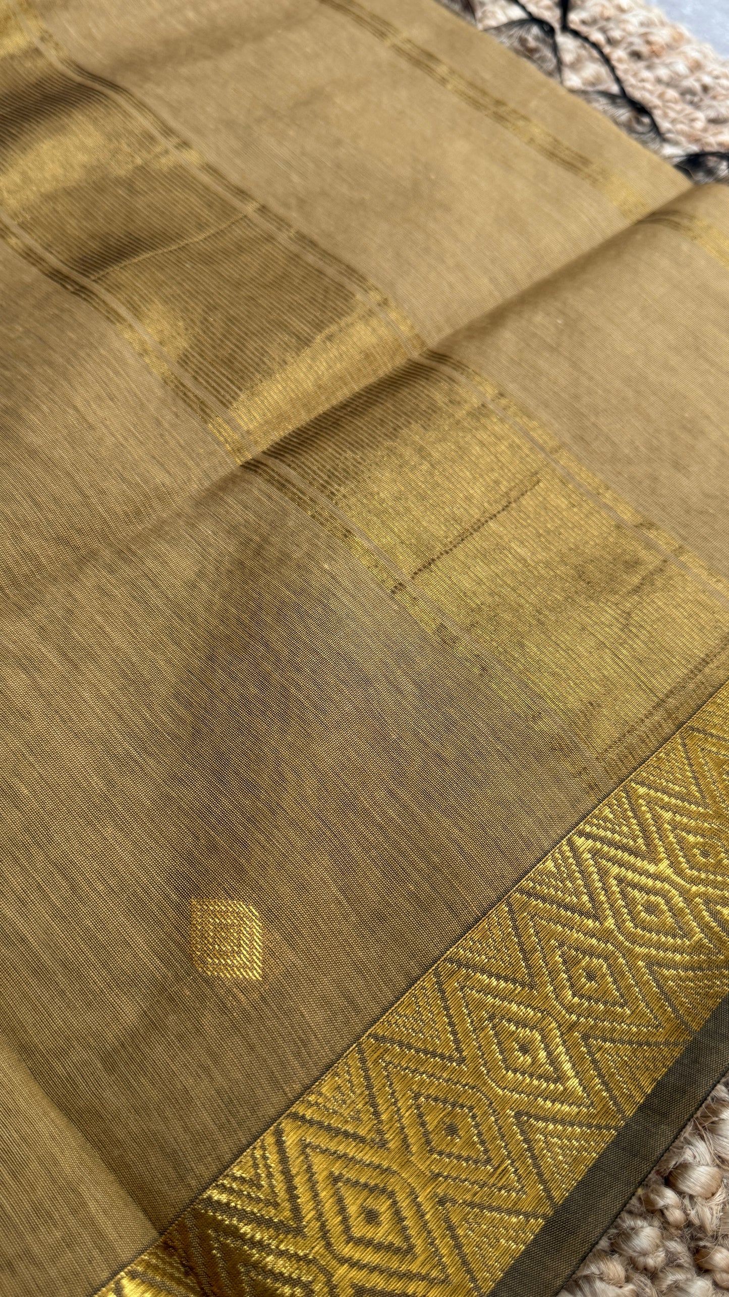 Pure Hand-Woven Cotton Silk Saree - Golden Beige