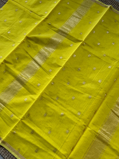 Maheshwari Silk Cotton Saree | Lemon Yellow