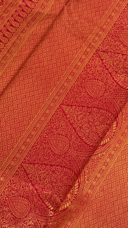 Bridal Red Pure Kanchivaram Silk Saree with Rich Gold Zari Border|Silk Mark Certified