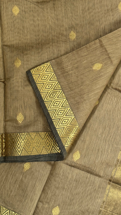 Pure Hand-Woven Cotton Silk Saree - Golden Beige