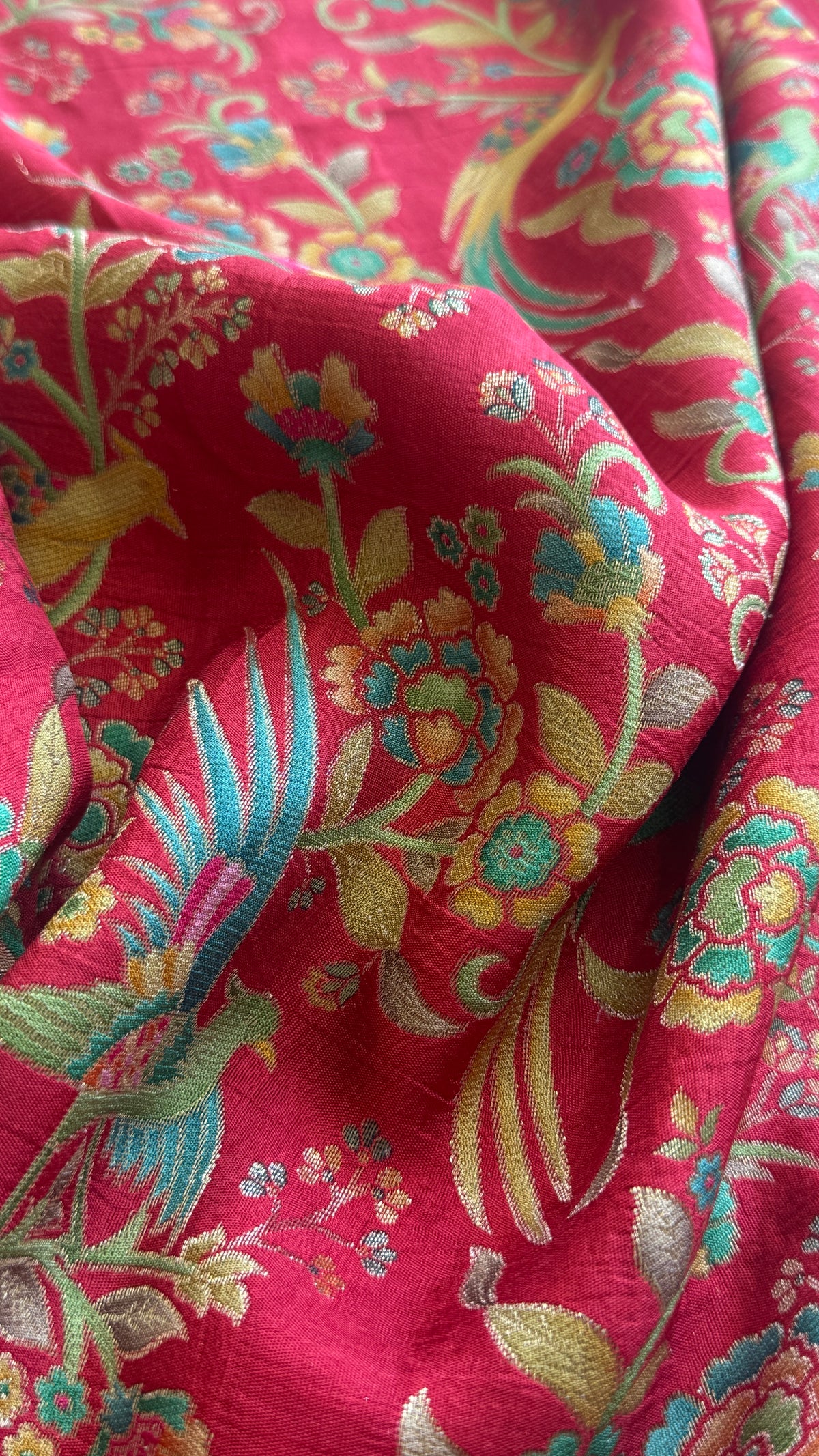 Kashmiri Pashmina Kani Silk Saree – Red with Teal Contrast Blouse