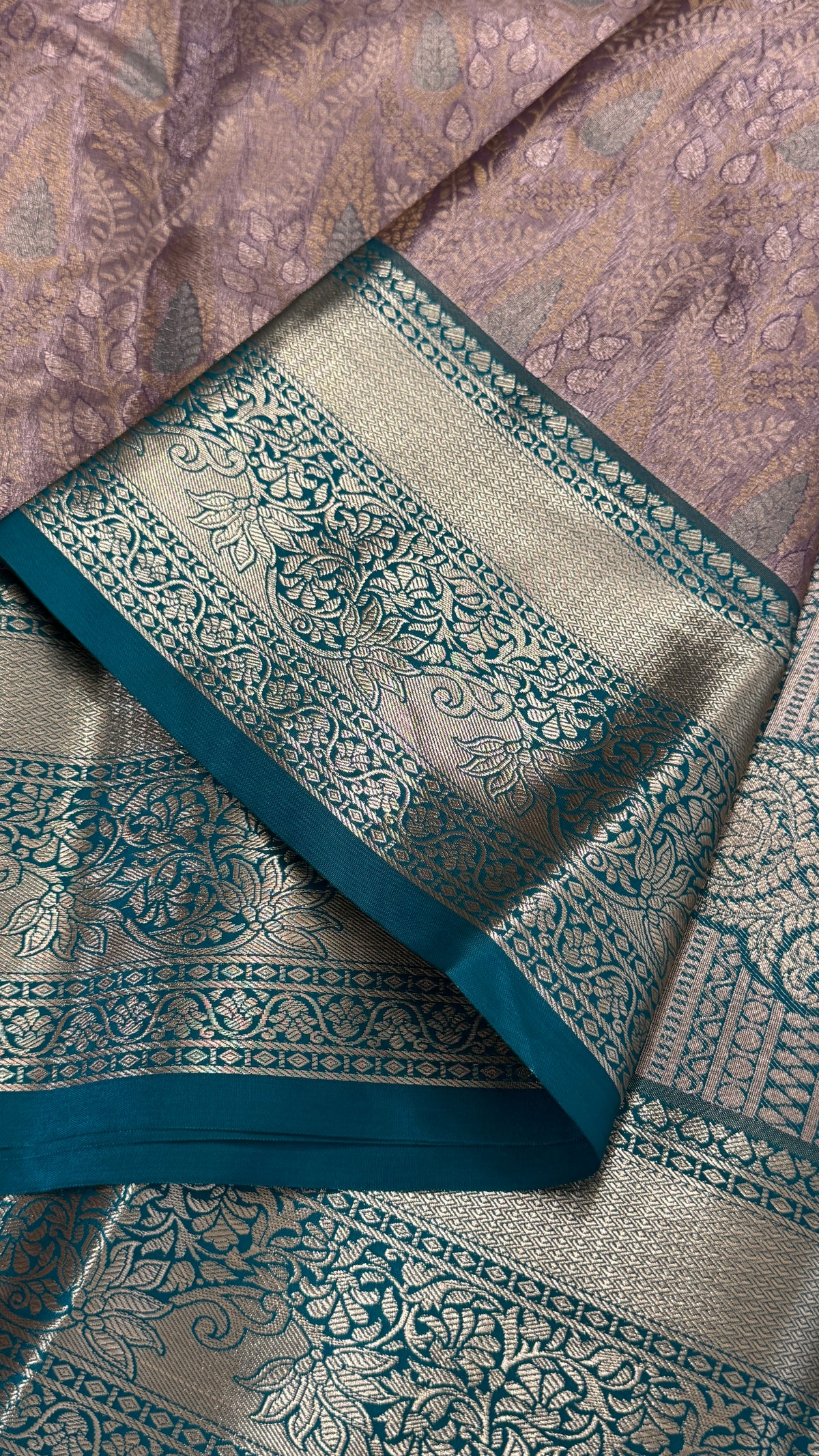 Semi Silk Mini Kanchivaram Tissue Saree – Dusty Mauve & Teal Green