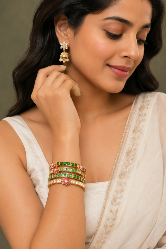 Antique Gold-Plated Kundan Bangles Premium Top Notch Heavy Quality - Set of 2