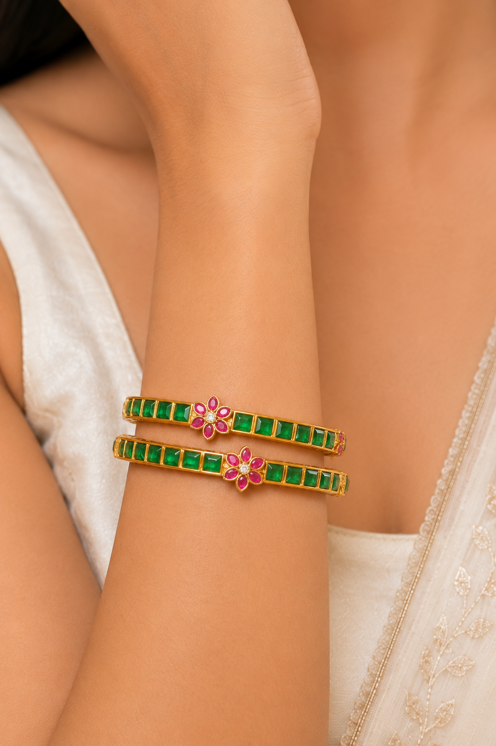Antique Gold-Plated Kundan Bangles Premium Top Notch Heavy Quality - Set of 2