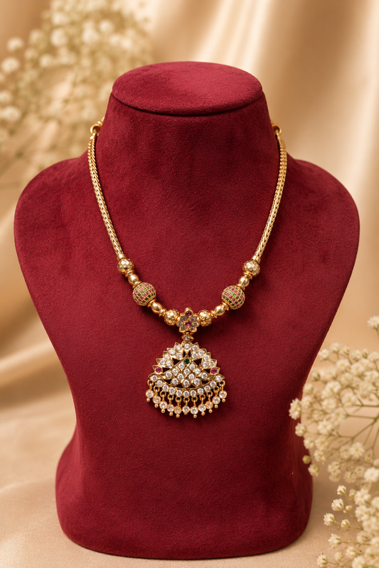 Antique Gold-Plated AD Stone Pendant Necklace