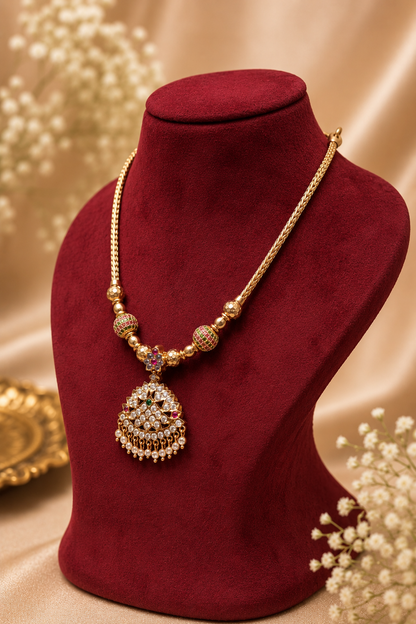 Antique Gold-Plated AD Stone Pendant Necklace