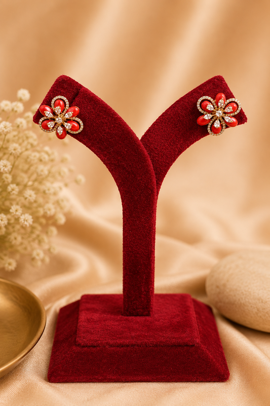 Coral and Cubic Zirconia Studded Earrings