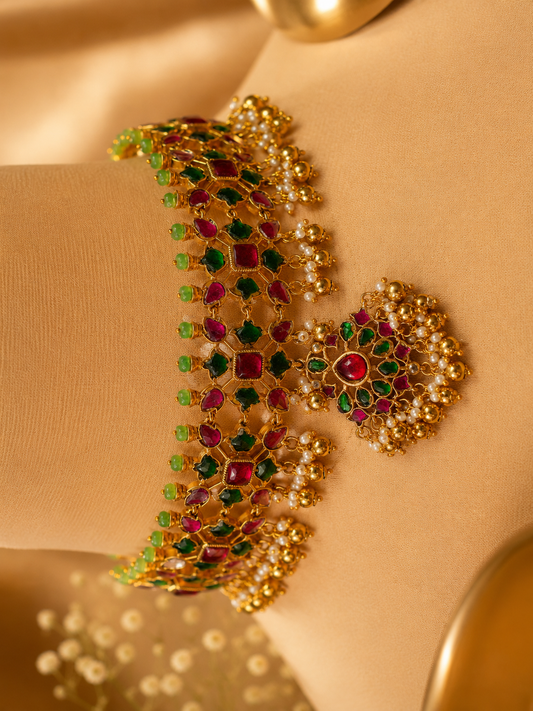 Statement Royal Emerald & Ruby Jadau Choker Set with Earrings