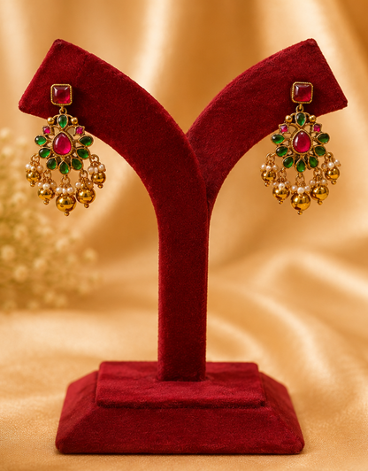 Statement Royal Emerald & Ruby Jadau Choker Set with Earrings