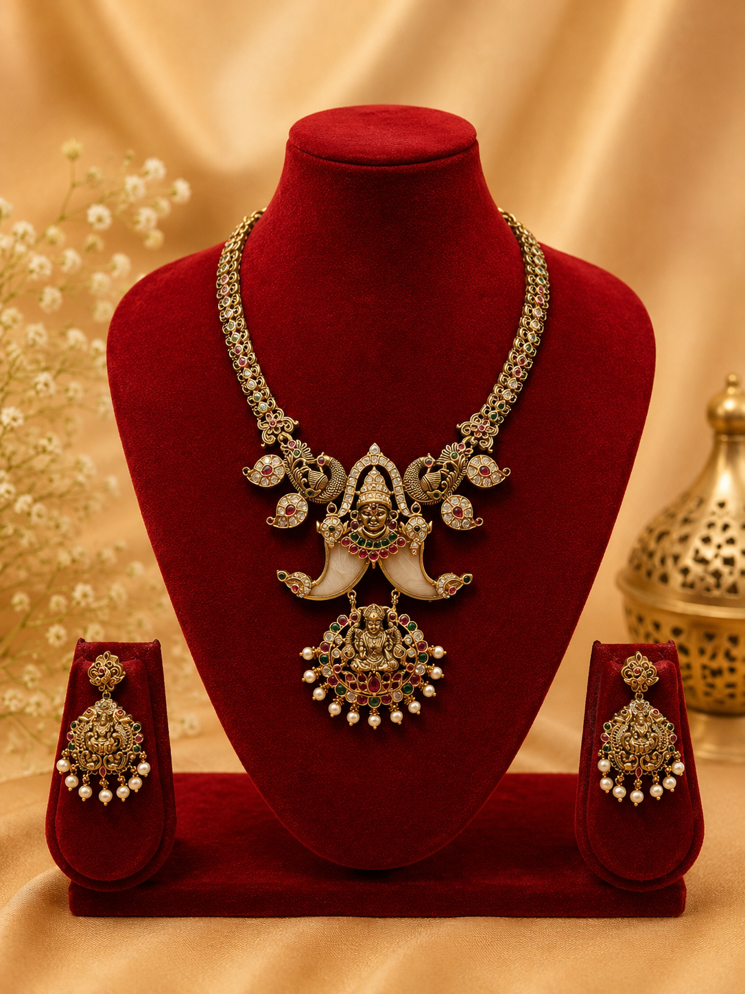 Statement Antique Lakshmi & Mango Design 1 Gram Gold Jewellery Set