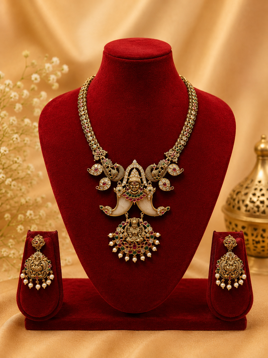Statement Antique Lakshmi & Mango Design 1 Gram Gold Jewellery Set