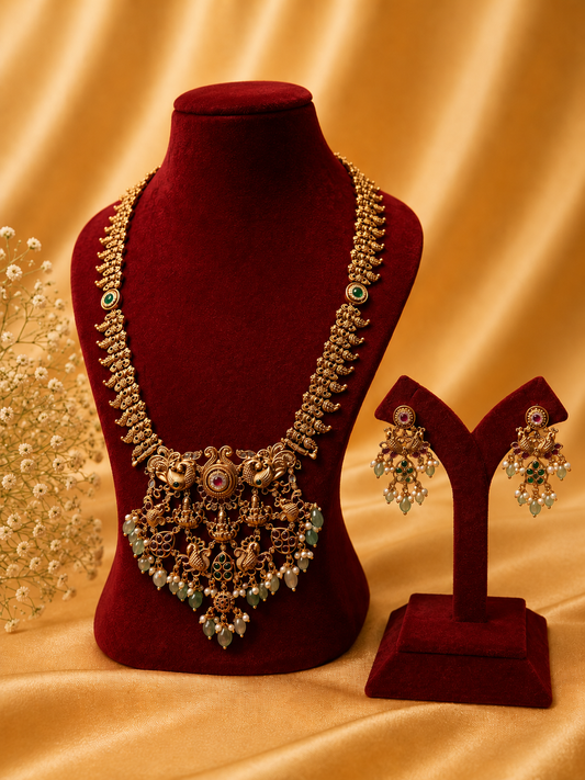 Antique Temple Long Haaram Lakshmi Jewellery Set