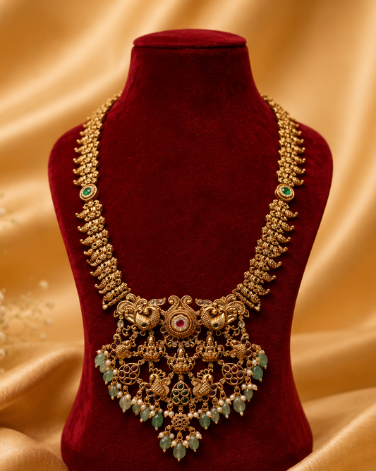 Antique Temple Long Haaram Lakshmi Jewellery Set