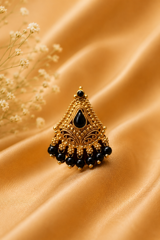 Antique Gold-Plated Gold Look Like Earring with Black Beads