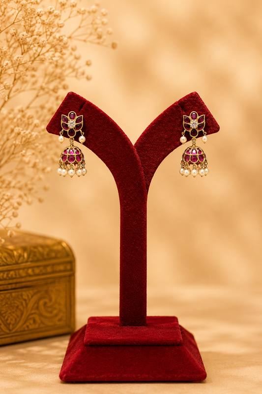 Antique Ruby Stone Mini Jhumka Earrings