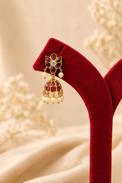 Antique Ruby Stone Mini Jhumka Earrings