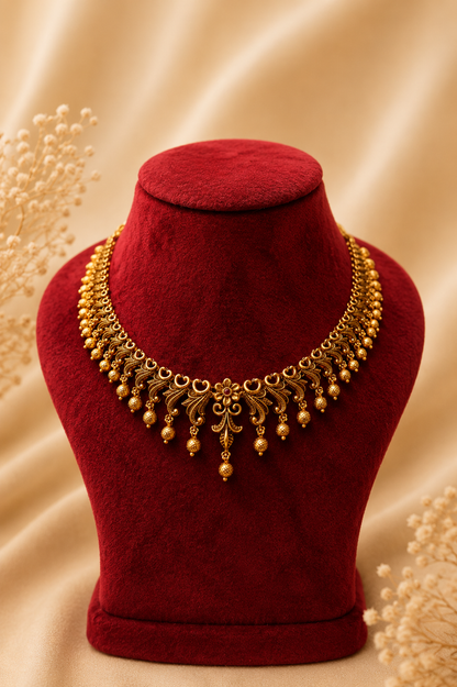 Antique Gold-Plated Necklace Set with Layered Bead Danglings