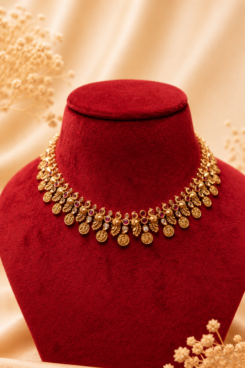 Classic Elegant Antique Gold-Plated Temple Necklace Set with Coin Motifs