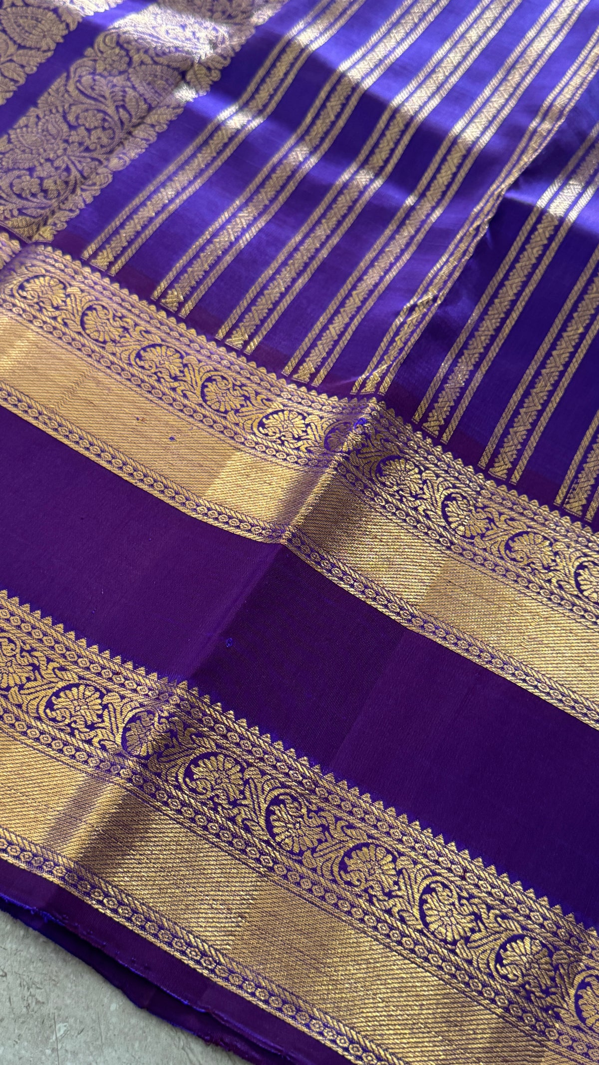 Vintage Wash Pure Kanchipuram Silk Saree – Regal Purple with Royal Purple Contrast | Silk Mark Certified