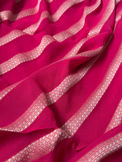 Pure Georgette Leheriya Saree – Dark Crossandra Pink with Gold Zari Weaving