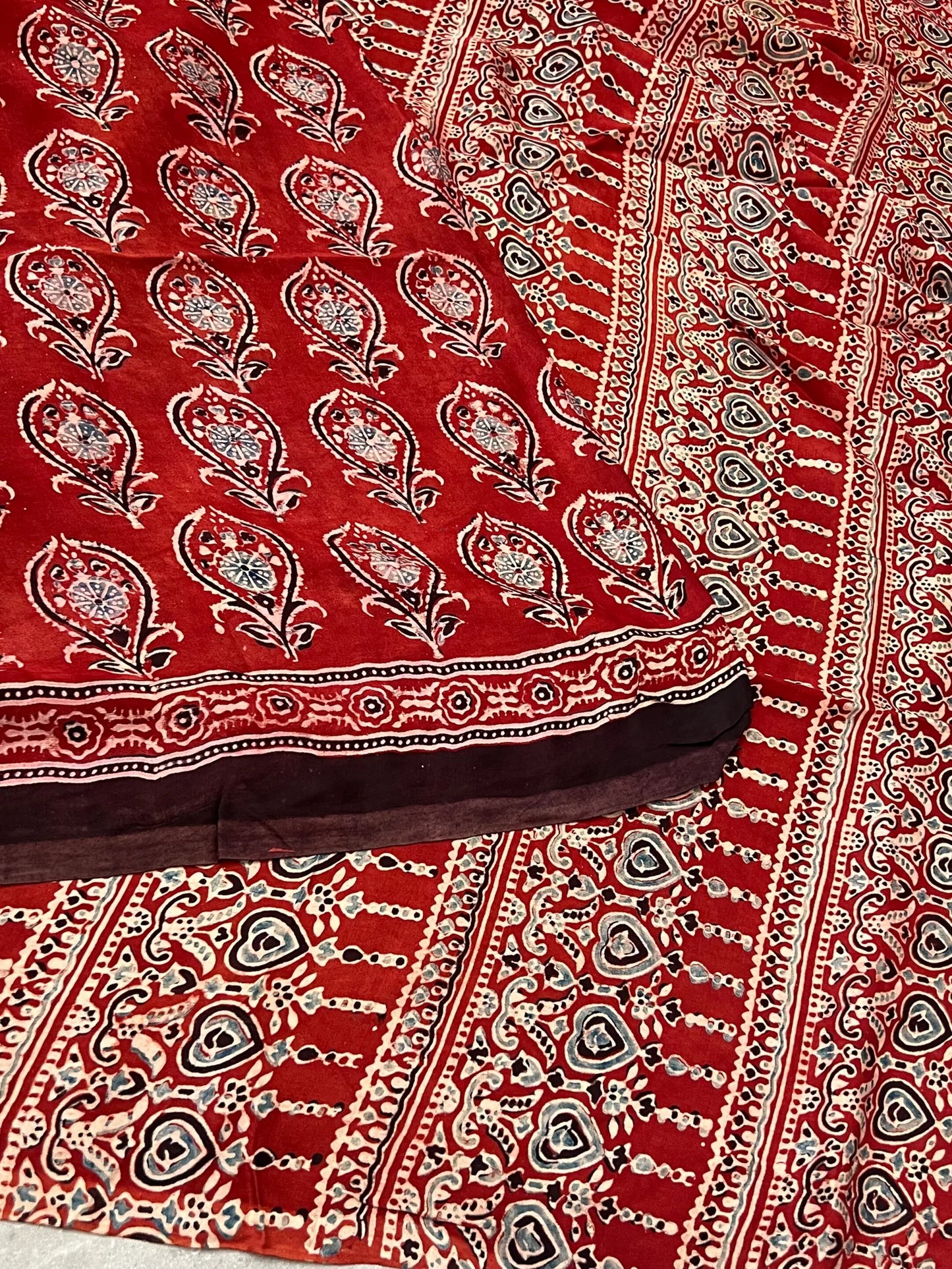 Pure Modal silk with Handblock Ajrakh prints – Maroon