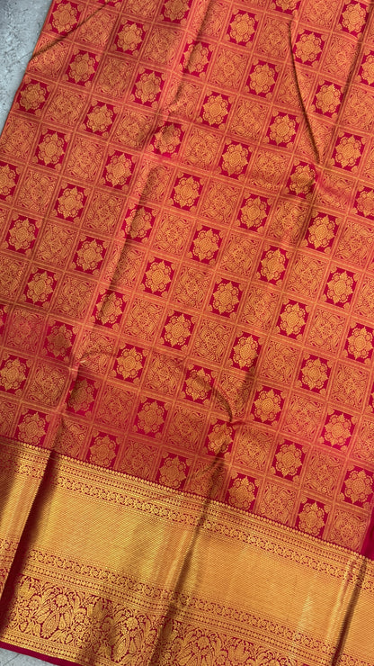Bridal Red Pure Kanchivaram Silk Saree with Rich Gold Zari Border|Silk Mark Certified