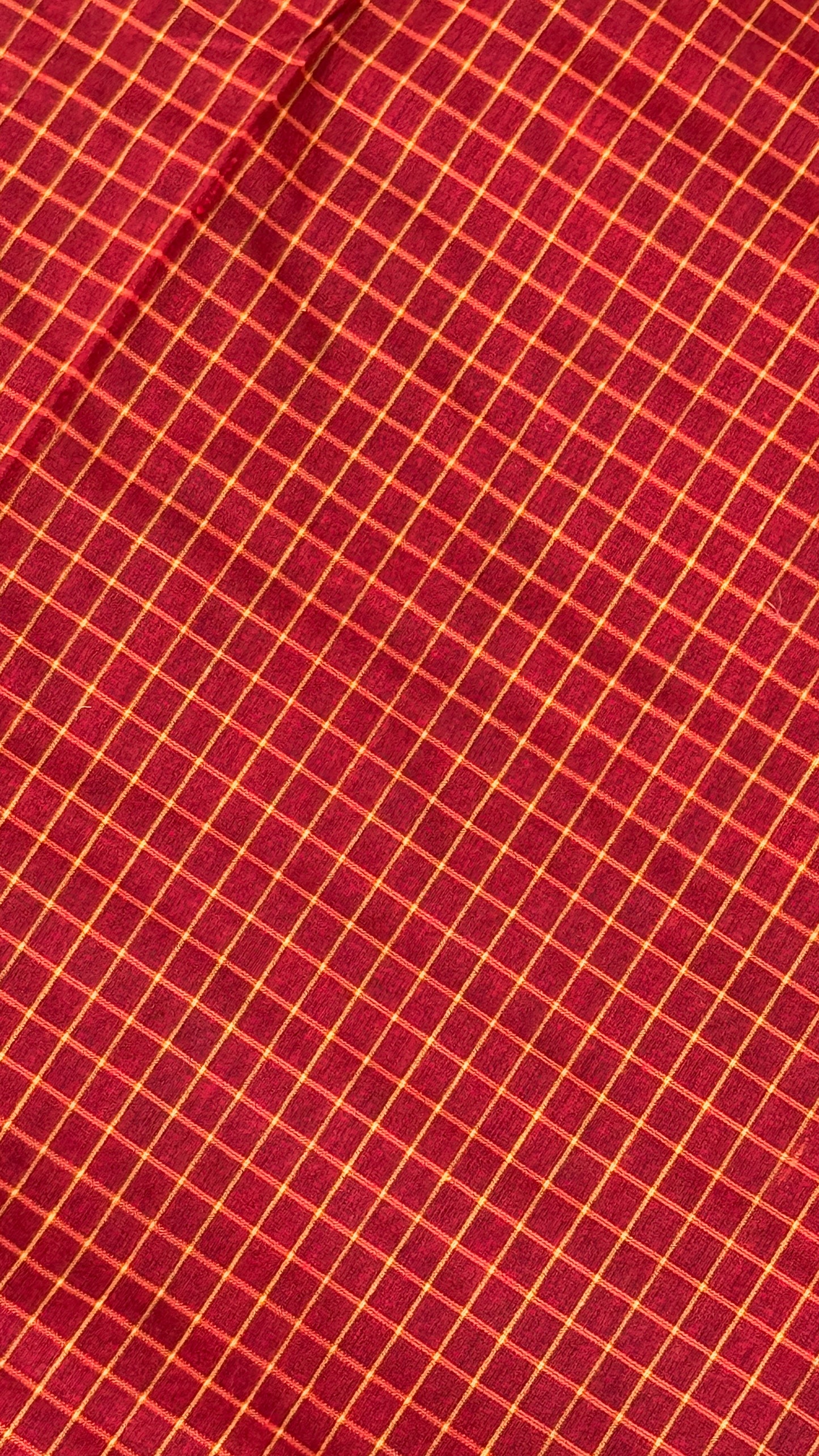 Pure Hand-Woven Checkered Cotton Silk Saree with Gap Border-Red
