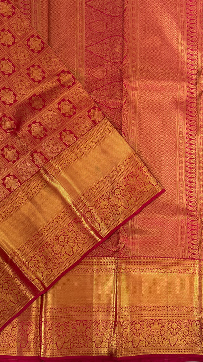 Bridal Red Pure Kanchivaram Silk Saree with Rich Gold Zari Border|Silk Mark Certified
