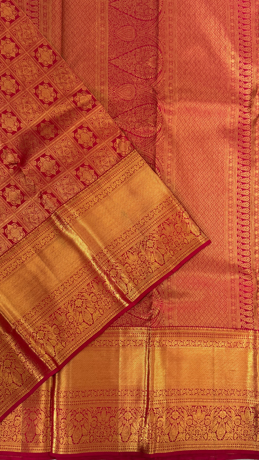 Bridal Red Pure Kanchivaram Silk Saree with Rich Gold Zari Border|Silk Mark Certified