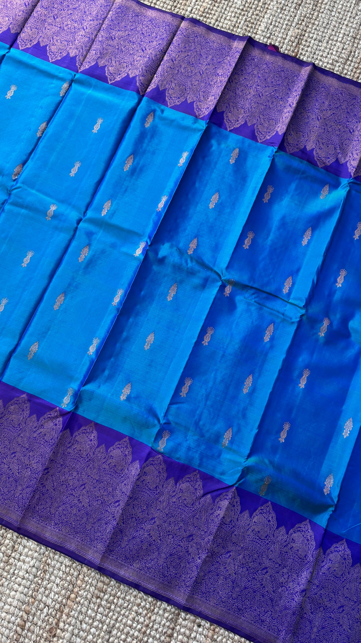 Pure Kanchipuram Silk Saree in Blue and Purple |Silk Mark Ceritified