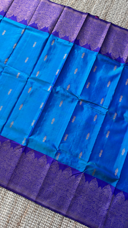 Pure Kanchipuram Silk Saree in Blue and Purple |Silk Mark Ceritified