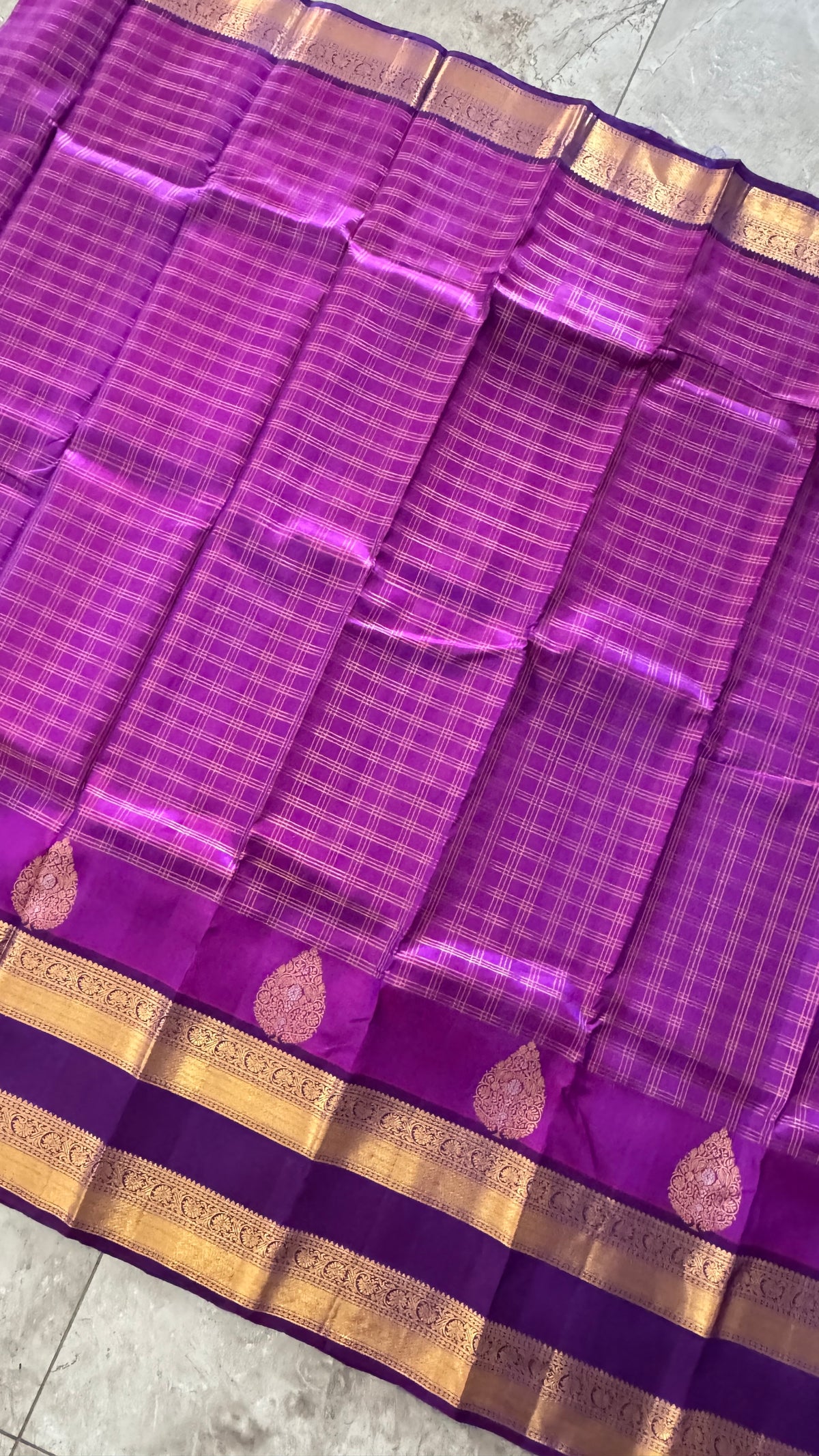 Vintage Wash Pure Kanchipuram Silk Saree – Regal Purple with Royal Purple Contrast | Silk Mark Certified