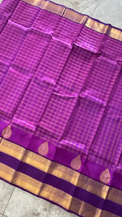 Vintage Wash Pure Kanchipuram Silk Saree – Regal Purple with Royal Purple Contrast | Silk Mark Certified