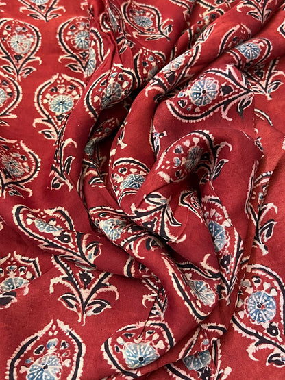 Pure Modal silk with Handblock Ajrakh prints – Maroon