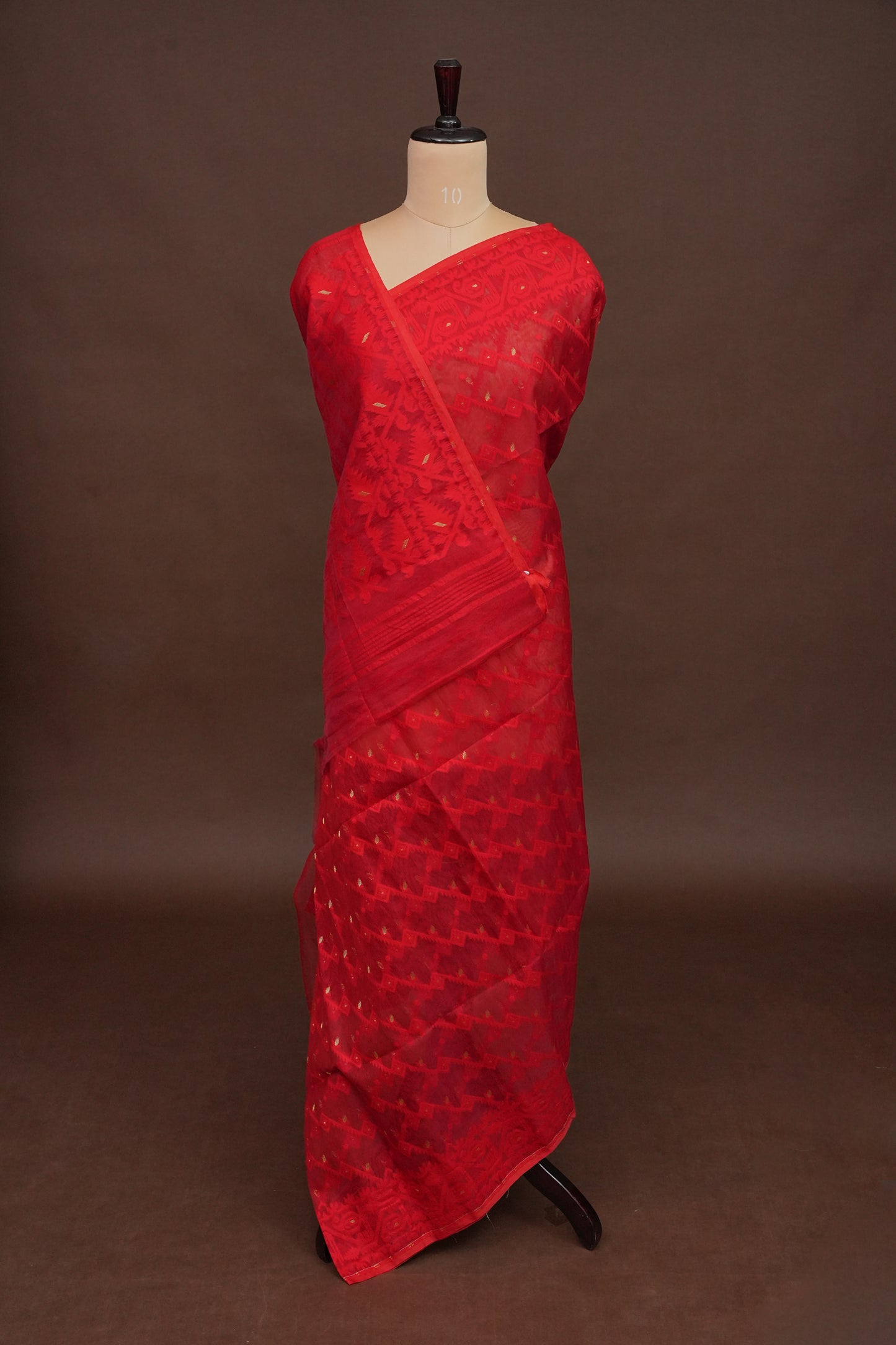 Handloom Jamdani Cotton Saree - Red