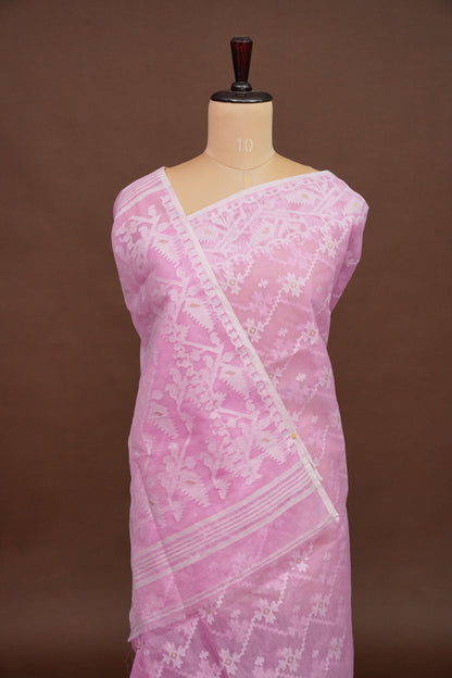 Handloom Jamdani Cotton Saree - Baby Pink