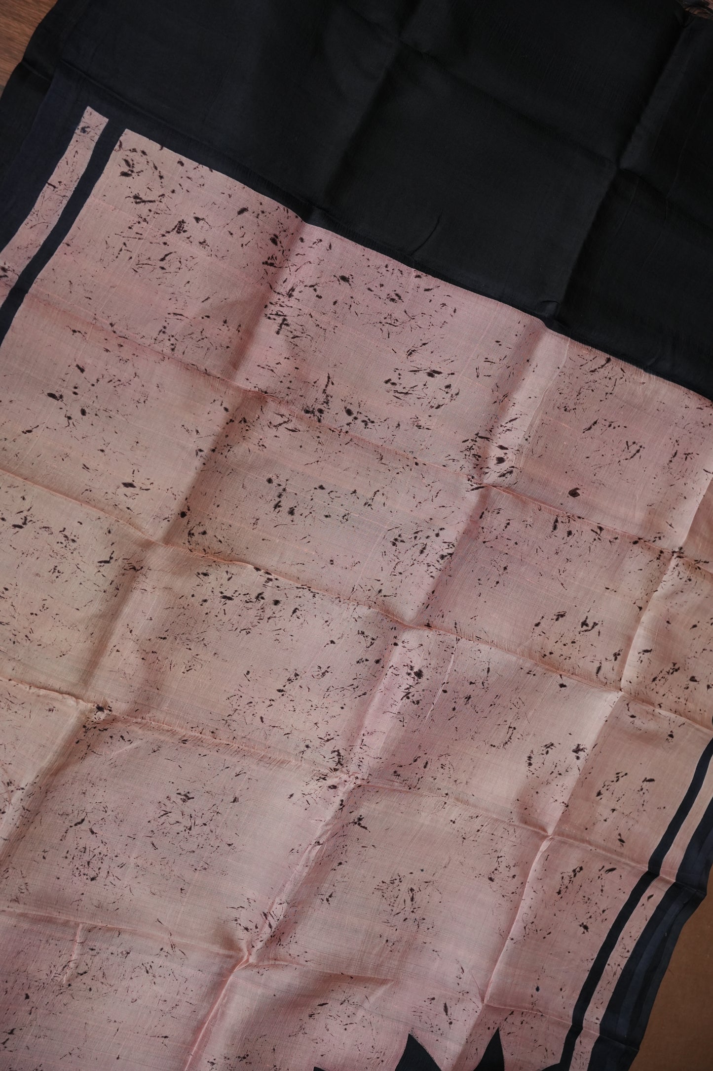 Pure Mulberry Silk Saree in Peach Pink with Handmade Tribal Block Print | Silk Mark Certified