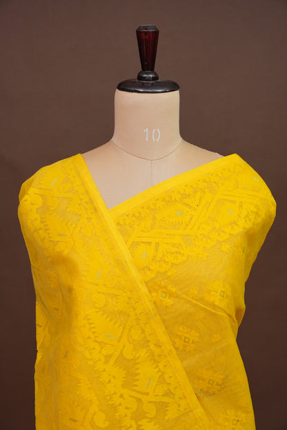 Handloom Jamdani Cotton Saree - Turmeric Yellow