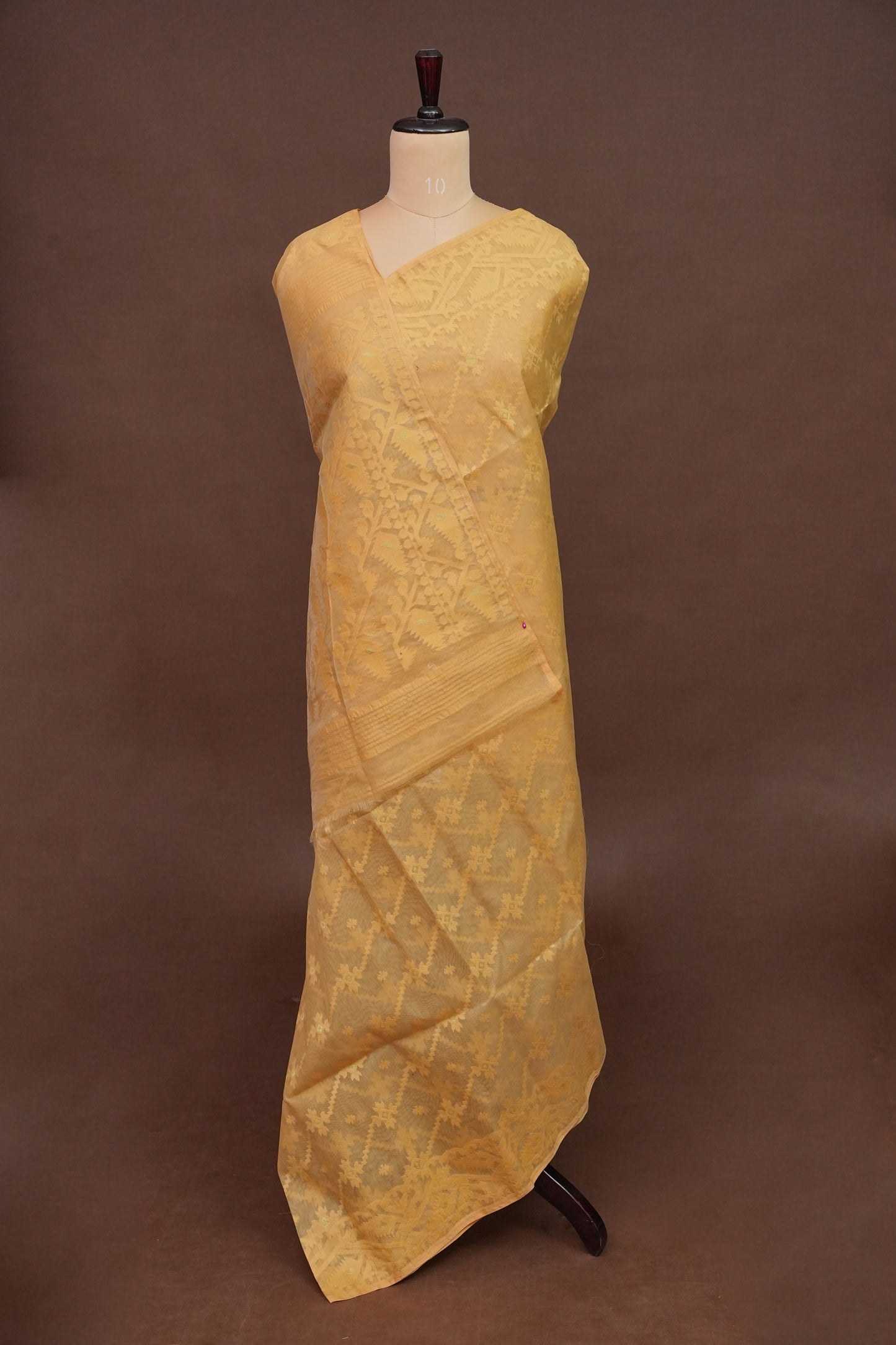 Handloom Jamdani Cotton Saree - Light Brown