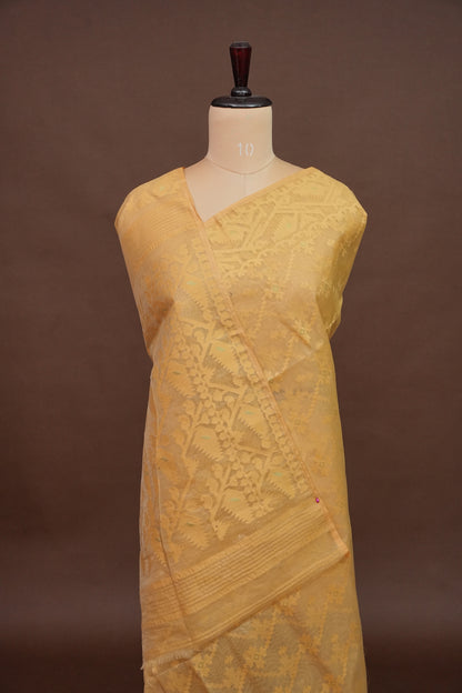 Handloom Jamdani Cotton Saree - Light Brown