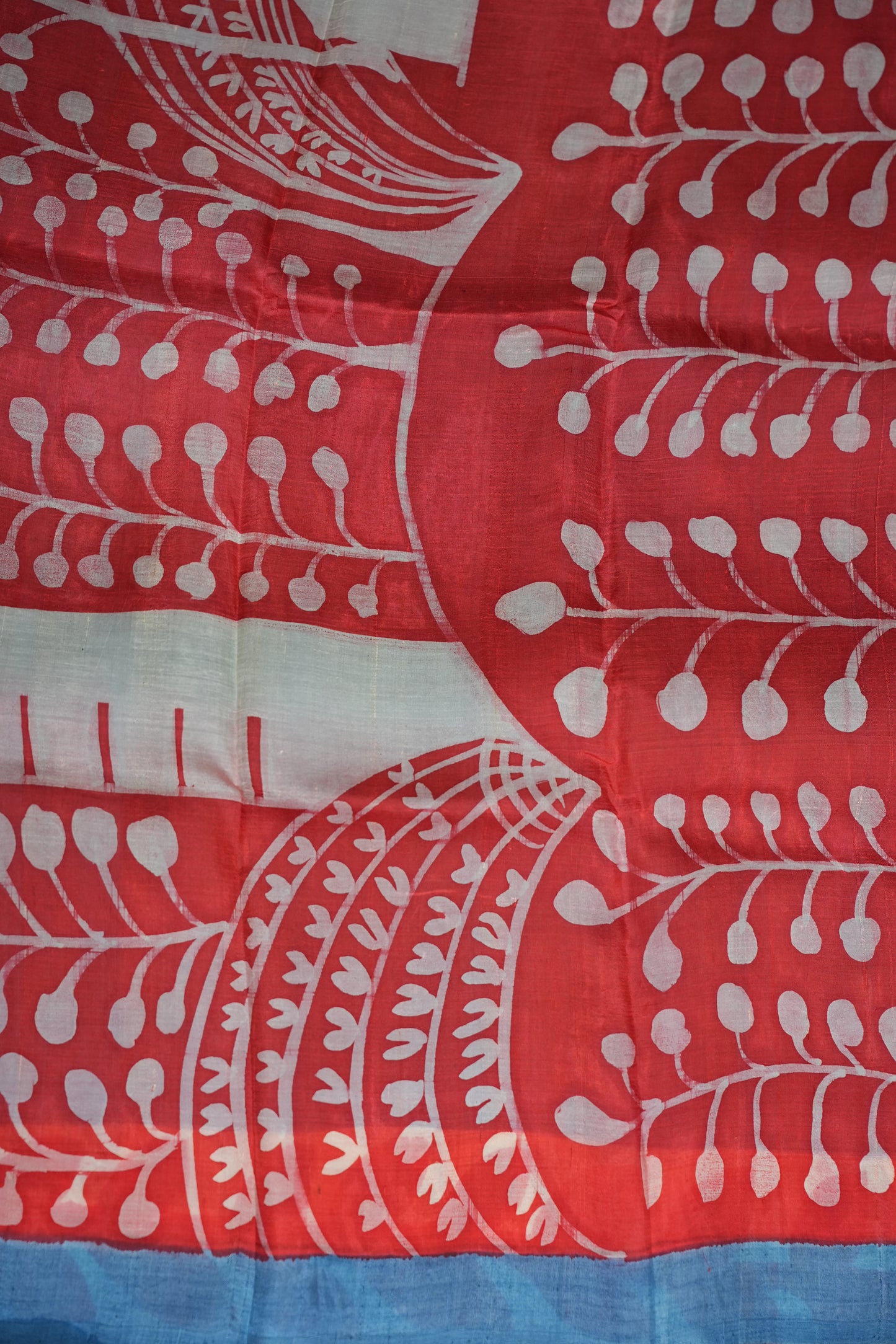 Pure Mulberry Silk Saree in Half White with Handmade Block Print | Silk Mark Certified
