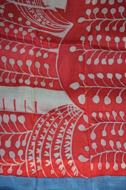 Pure Mulberry Silk Saree in Half White with Handmade Block Print | Silk Mark Certified
