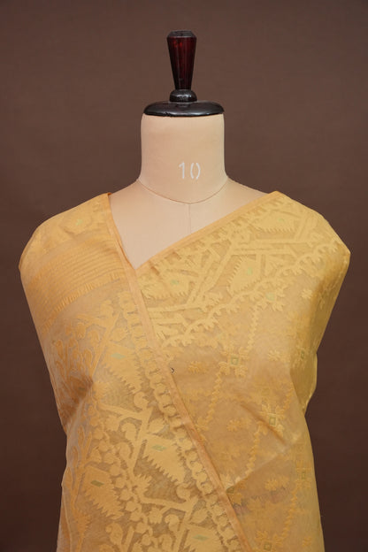 Handloom Jamdani Cotton Saree - Light Brown