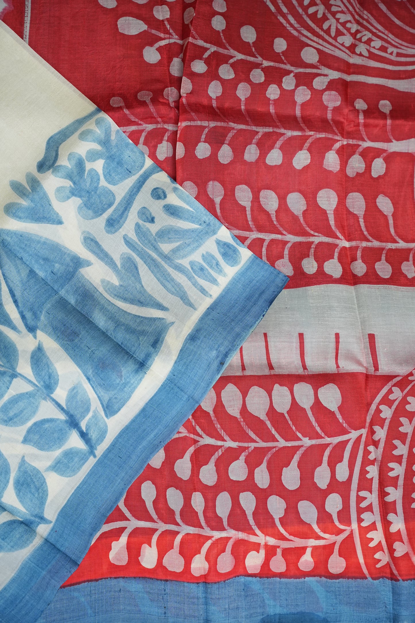 Pure Mulberry Silk Saree in Half White with Handmade Block Print | Silk Mark Certified