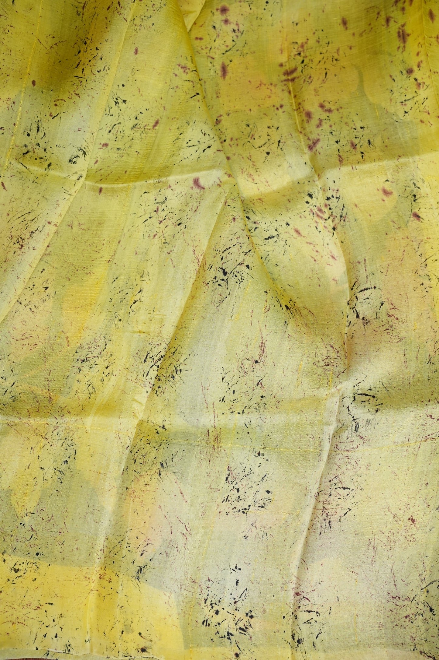Pure Mulberry Silk Saree in Lemon Yellow with Botanical Batik Print | Silk Mark Certified