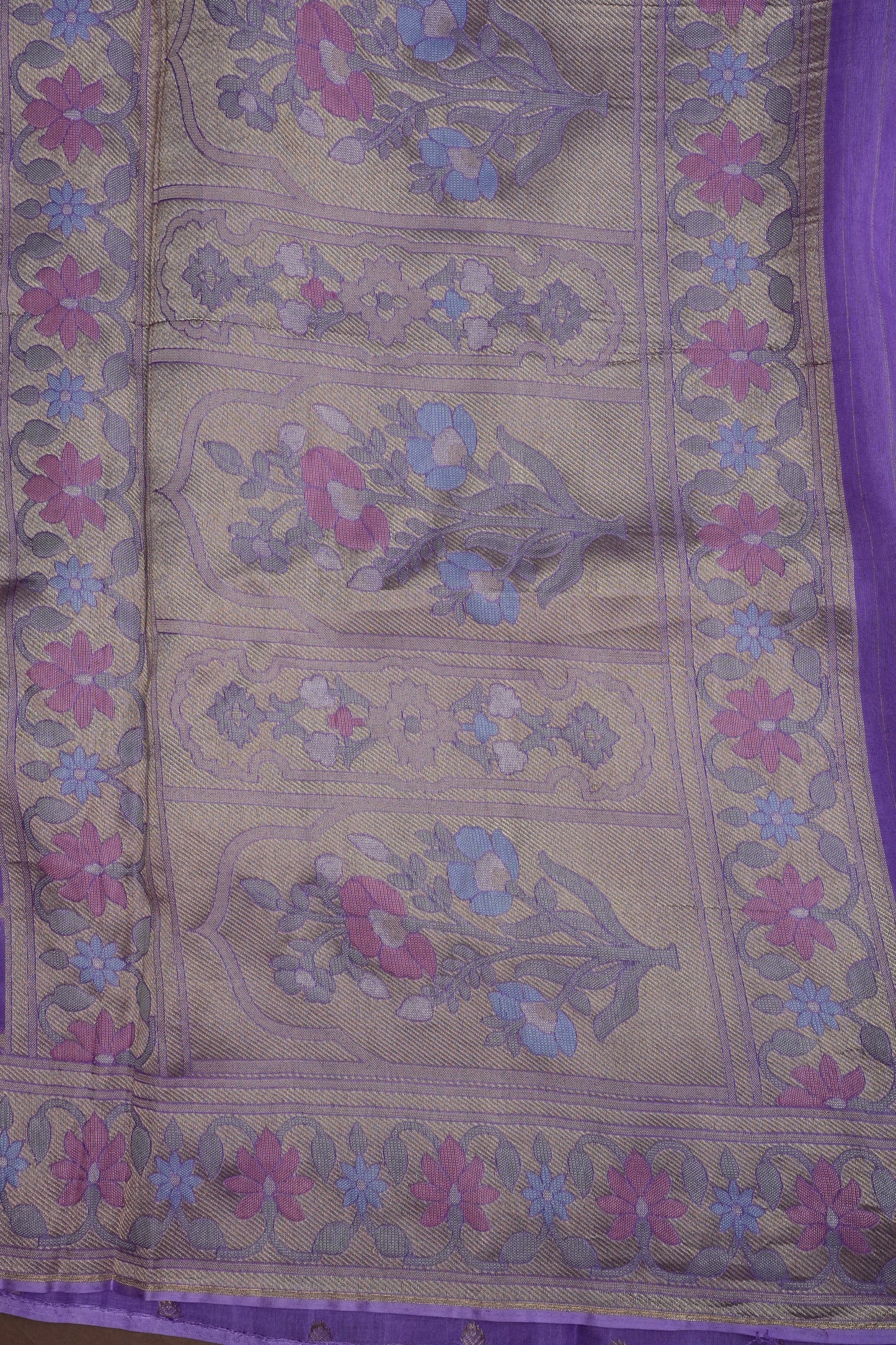 Lavender Woven Floral Tussar Georgette Saree with Zari Border