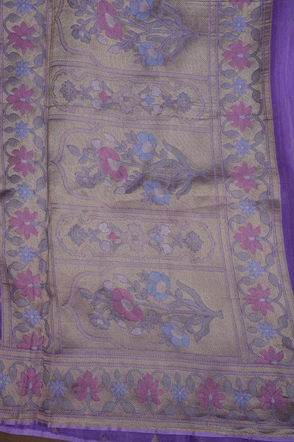 Lavender Woven Floral Tussar Georgette Saree with Zari Border