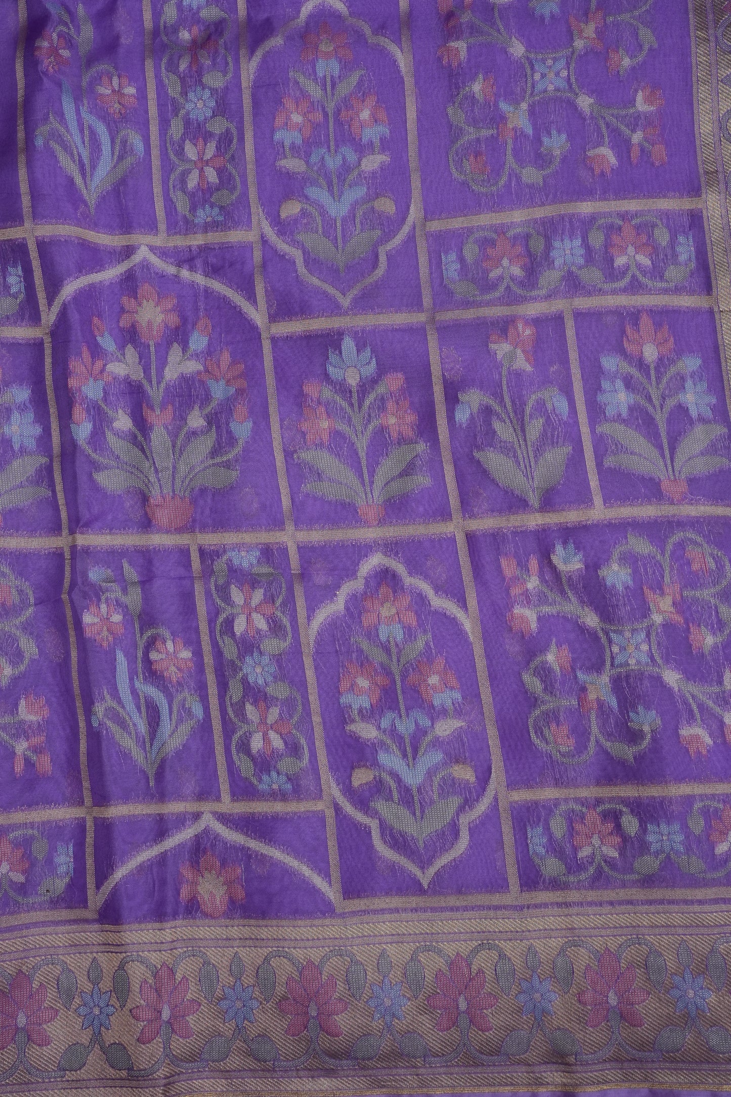 Lavender Woven Floral Tussar Georgette Saree with Zari Border