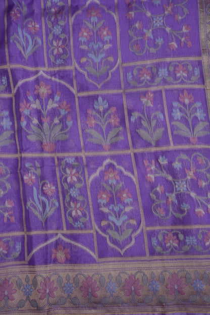 Lavender Woven Floral Tussar Georgette Saree with Zari Border